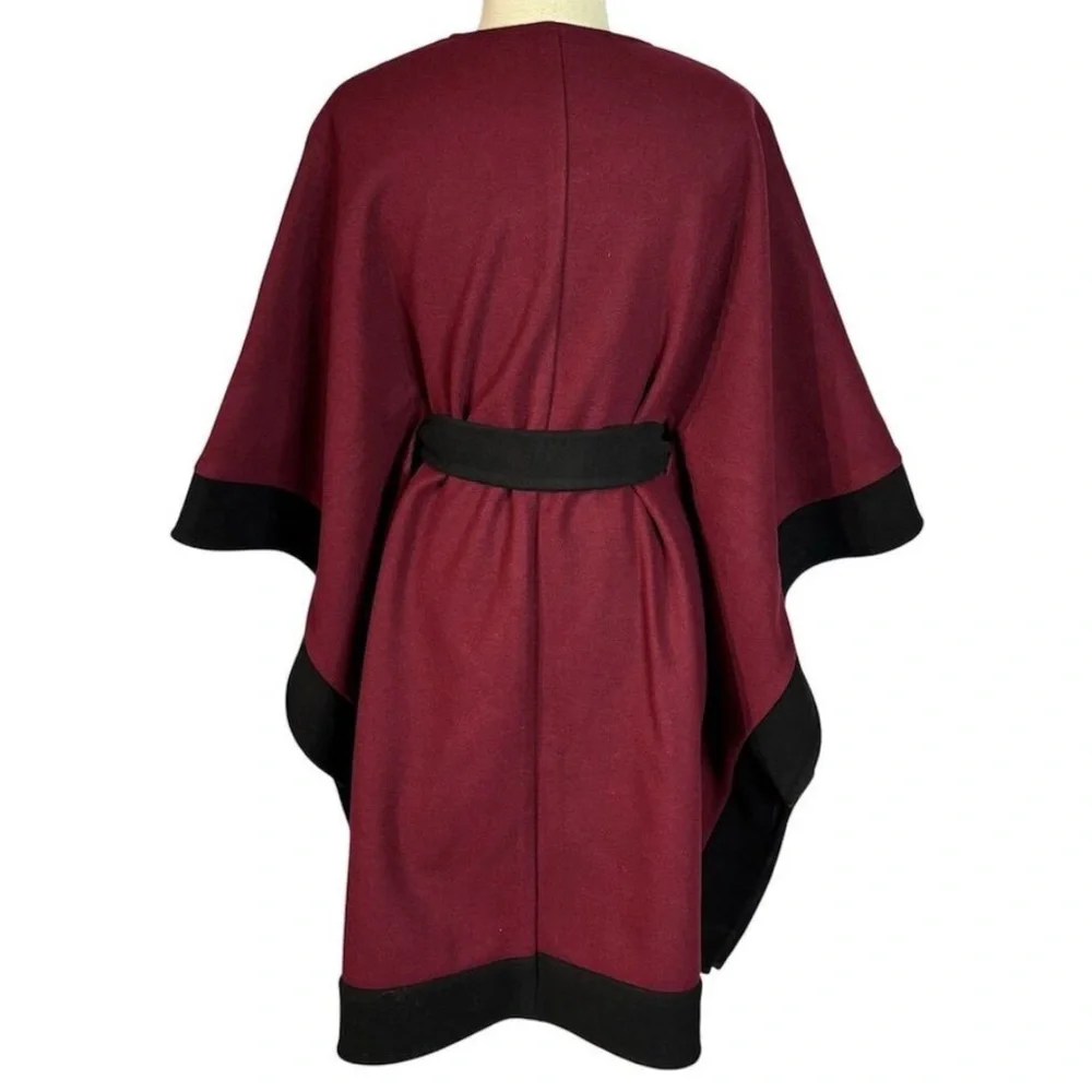NWT Express Elegant Burgundy and Black Women's Warm Wrap Front Cape Coat M/L